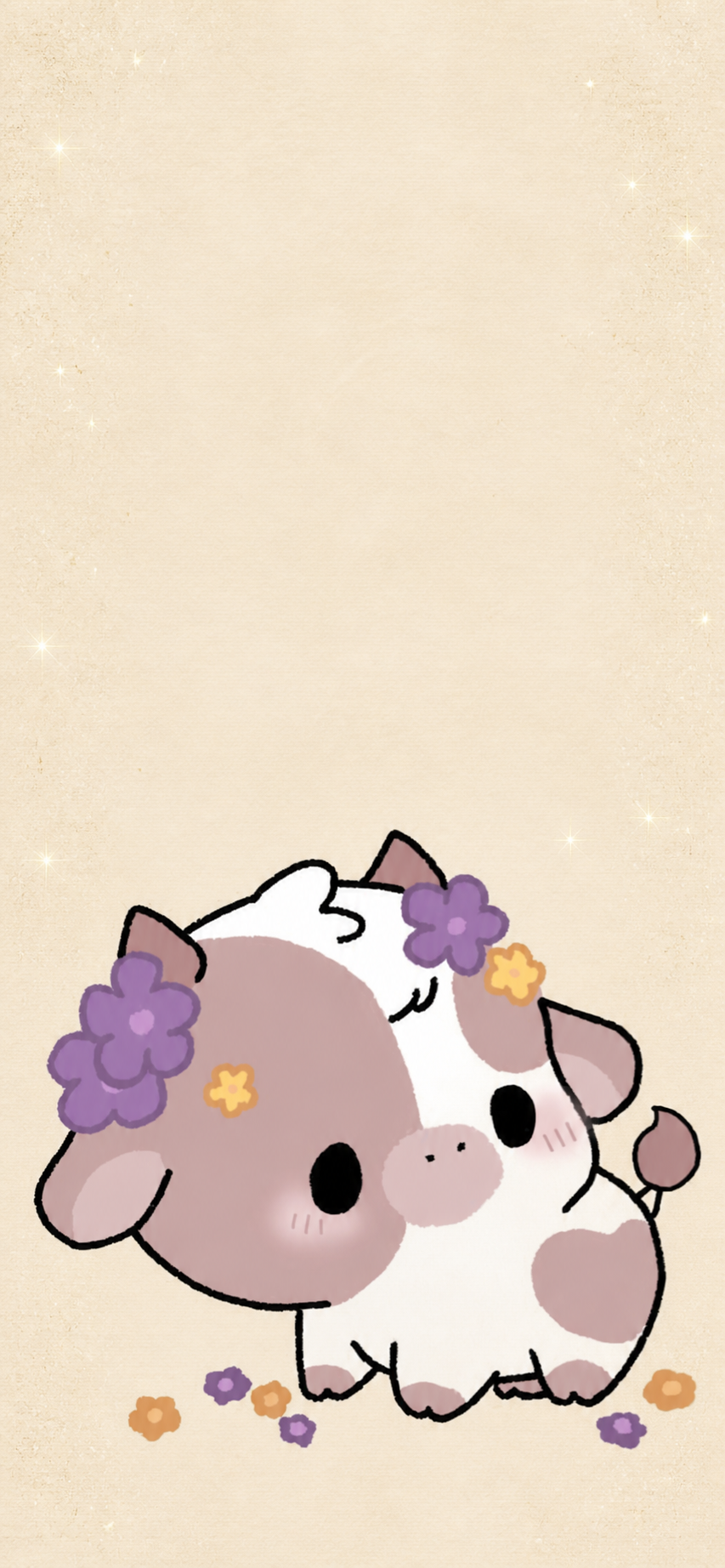 Vaquita ilustrada con flores sobre fondo beige brillante
